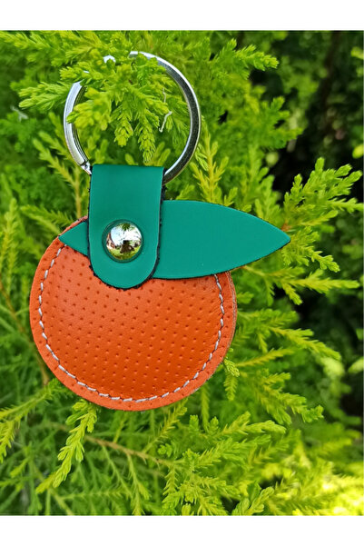 Pinkylola Mandalina  Şeklinde HAKİKİ DERİ ANAHTARLIK / çanta süsü , turuncu,mini boy