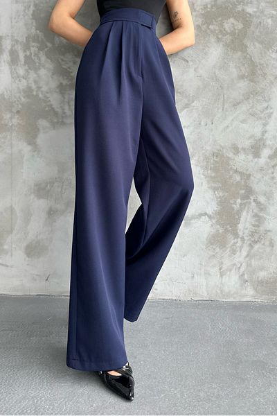 macharel jeans WOMEN'S HIGH WAIST CLOSURE VELCHET DETAIL WIDE LEG PANTS