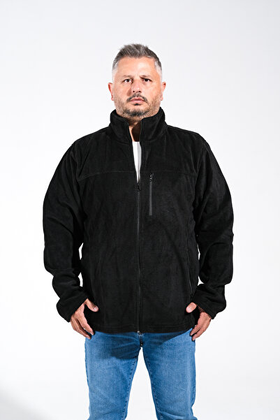 Derin Mavi SİYAH BÜYÜK BEDEN TERMAL ÖZELİKLİ 3 CEPLİ TAM FERMUARLI POLAR CEKE...