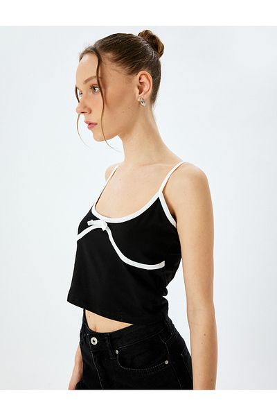 Koton Slim Fit Strap Crop Top with Stitching Detail and Bow