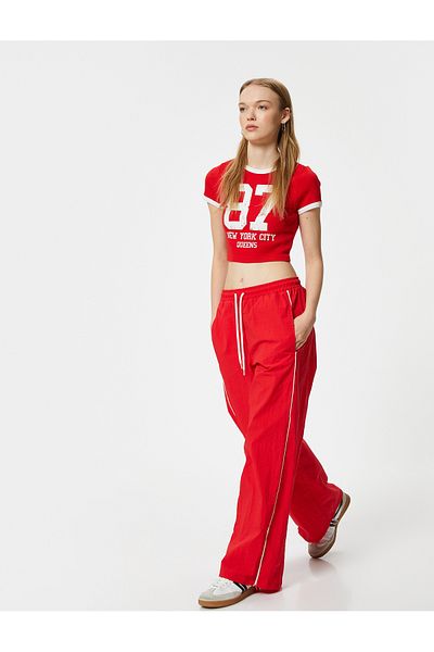 Koton Parachute Trousers with Laced Waist, Slit Legs and Pockets, Comfortable Fit