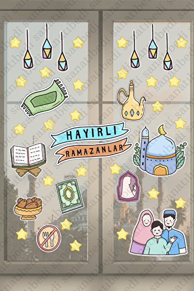 sanatıbedi Ramazan Ayı Temalı Cam Duvar kapı Süsleri Hayırlı Ramazanlar Stick...