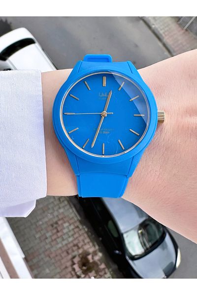 Q&Q Navy Green Striped Silicone Unisex Sports Watch - 10 Bar Waterproof, Light