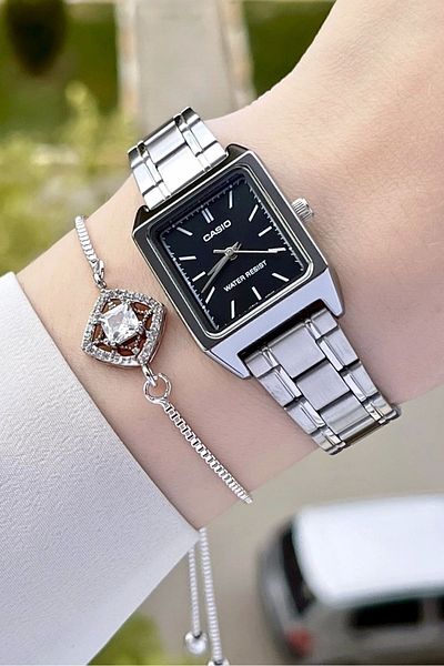 Casio Silver Color Women's Wristwatch with Black Cord