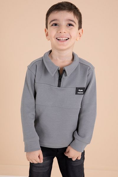 Cansın Mini Smoked Zipper Collar Sweatshirt and Jeans Pants Boy Suit 20110