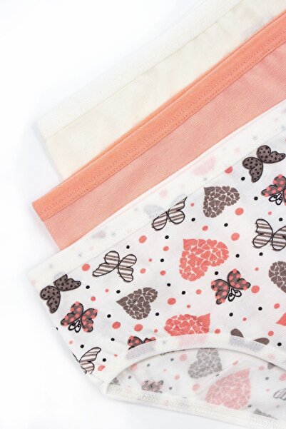 Öts Kız Çocuk 3'lü Kelebek Baskılı Pamuklu Likralı Külot Slip