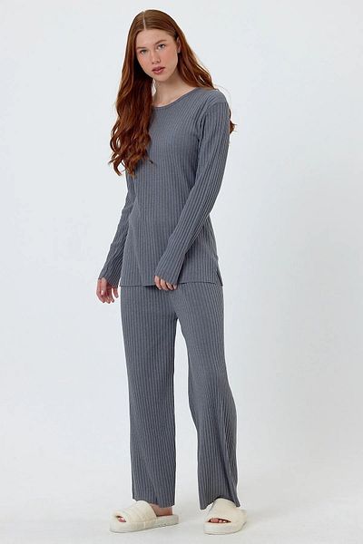 USLULAR Set de pijamale de sezon pentru femei, cu mâneci lungi, gri închis