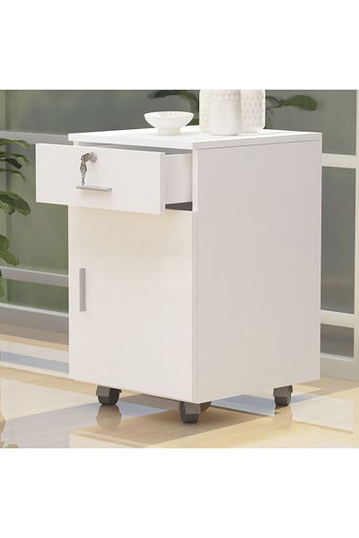 Mahmayi 1D1D Pedestal Mobile Drawers 1 Drawer Rolling File Cabinet with Lock Storage Organizer-White