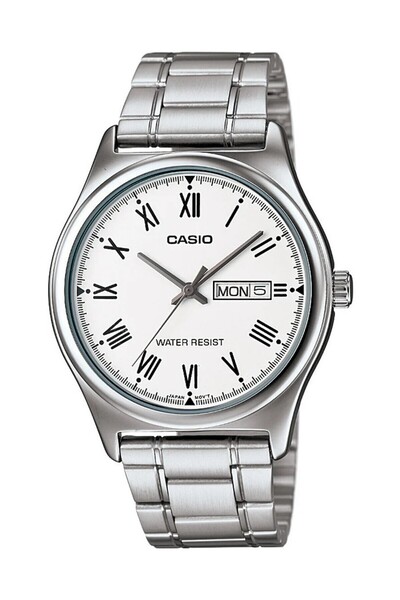 Casio Kadranı Beyaz Kordonu Gümüş Renk Takvim ve Günlü Erkek Kol Saati