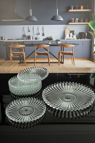 Karçiçeği Home 7 Pcs Crystal Glass Cake Set