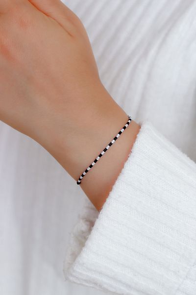 Kübüşün Atölyesi Ka-020 Miyuki Bracelet - Fan Series - Black and White Eagle Thin Sequence