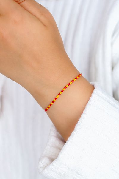 Kübüşün Atölyesi Ka-020 Miyuki - Yellow Red Lion Pattern Thin Array Bracelet
