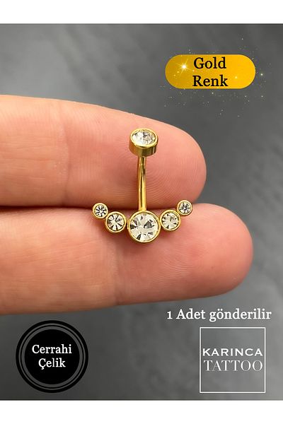 Karınca Piercing Stoned Elite Elegant Gold Color Belly Piercing (Ant Tattoo)