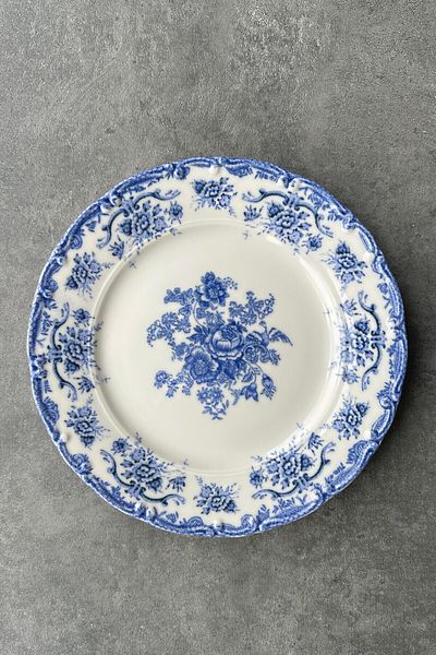 porselenden Antique Baby Blue Premium Porcelain Serving Set for 6 People - Blue Floral