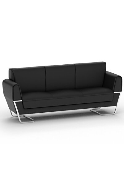Mahmayi أريكة بثلاثة مقاعد مصنوعة من الجلد الصناعي لغرفة المكتب مع أرجل معدنية - لون أسود