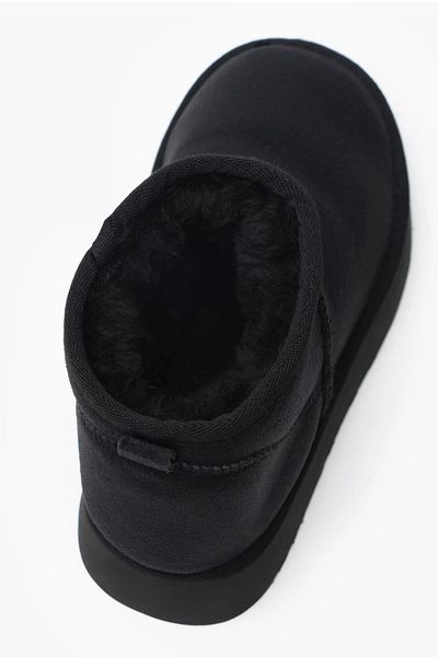 LUXEON Cizme casual de damă din piele intoarsa neagra cu blana in interior Talpa groasa glezna scurta Cizme calduroase Pantofi confortabili