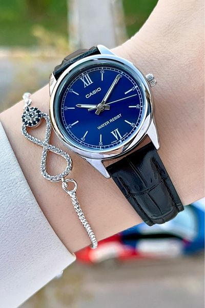 Casio Case Silver Dial Navy Blue Color Women's Wristwatch