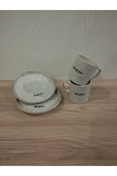 Keramika 2-Seater Coffee Cup 4 Pieces Happy-Enjoy