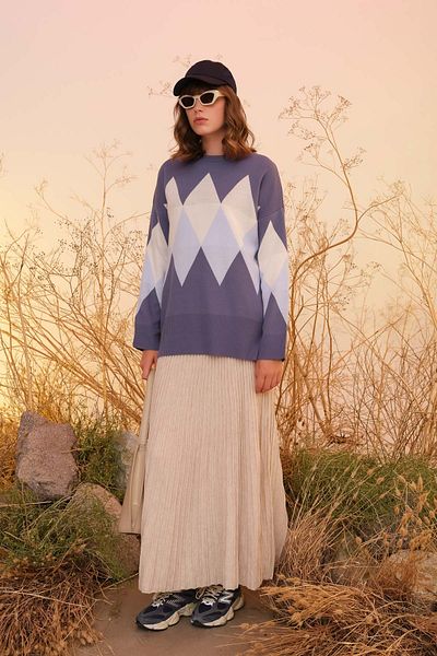Fatma Atasoy Twisted Ribbed Stone Knitwear Skirt