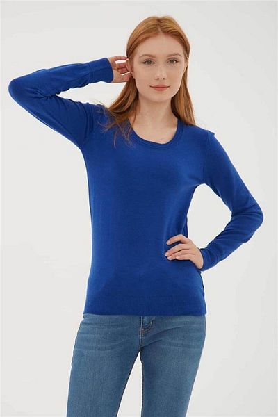 Fashion Friends Pulover Saks Blue cu gât în U