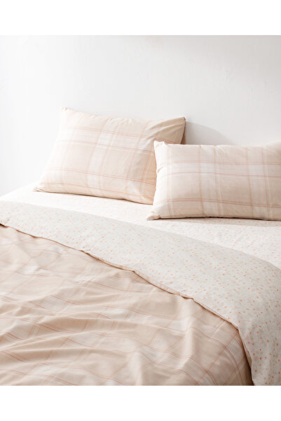 Madame Coco Blanch Ranforce Printed Double Duvet Cover Set - Beige 100% Cotton