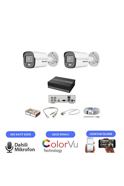 Hikvision 2 Kameralı Dahili Mikrofonlu 7/24 Renkli Görüşlü Kamera Seti