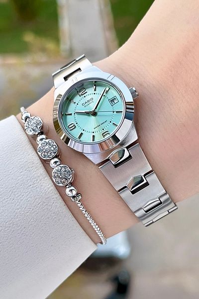 Casio Silver Color Women's Wristwatch with Green Cord