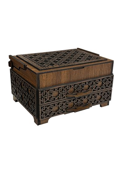 teknotrust Decorative Jewelry Box with 3 Drawers - Wooden Organizer 14X20X11 cm