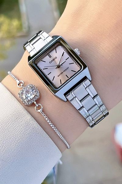 Casio Silver Color Women's Wristwatch with Pink Cord