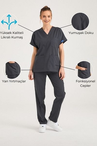 Pozitif Üniforma Tricou de asistentă din Lycra afumată Costum chirurgical de jos de sus Scrubs Uniforma de chirurgie