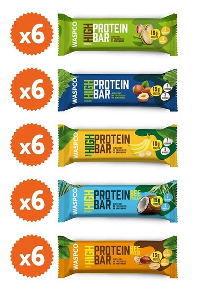 Wasp High Protein Bar 50g Mixed Box 30 Pieces (5 Sorts)