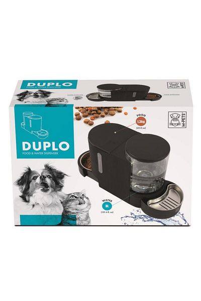 M-PETS Duplo Food and Water Bowl with Container Black 3L/1.3Kg