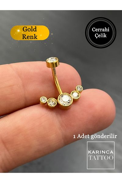 Karınca Piercing Stoned Elite Elegant Gold Color Belly Piercing (Ant Tattoo)