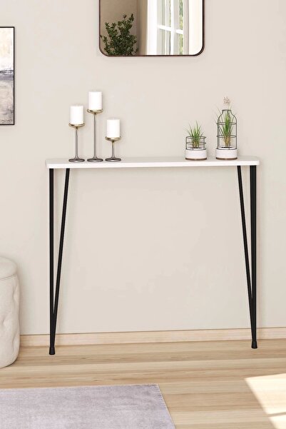 Pinhal Home 80cm Oval Kenar Dresuar Petek Üstü Beyaz Siyah Ayak