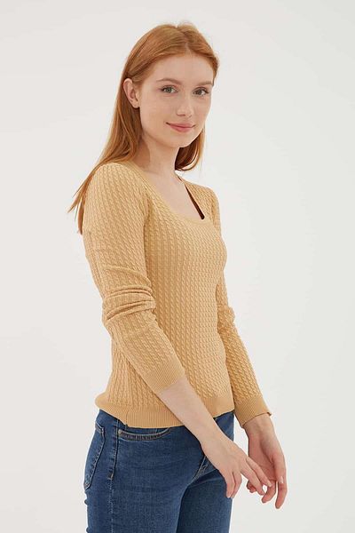 Fashion Friends 23k0405k1 Γυναικείο πουλόβερ με πλέξη με τετράγωνο λαιμό