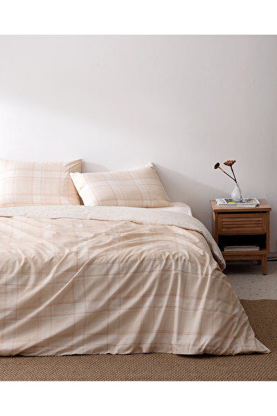 Madame Coco Blanch Ranforce Printed Double Duvet Cover Set - Beige 100% Cotton