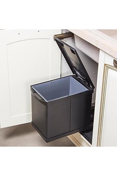 DİZAYNAKS Dolap İçi Raylı Mat Siyah Çöp Kovası 16 Litre Otomatik