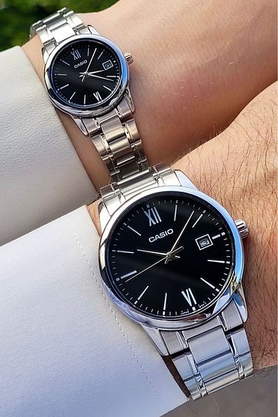 Casio Silver Color Lover's Wrist Watch with Black Band
