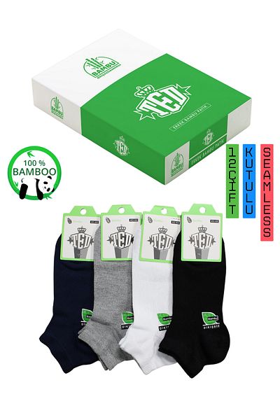 socksbox 12 ζευγάρια ανδρικά μποτάκια μπαμπού χωρίς ραφές σε κουτί/Μη συμπιεστικό καουτσούκ/Μαύρο-Μπλε-Γκρι-Λευκό/100% Μπαμπού