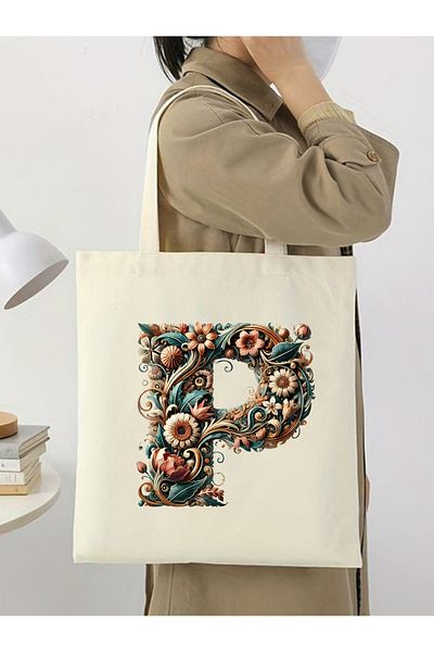 Cemira Unisex Retro P Letter Design - Y2 Pinterest Tote Bag, Τσάντα Shopper
