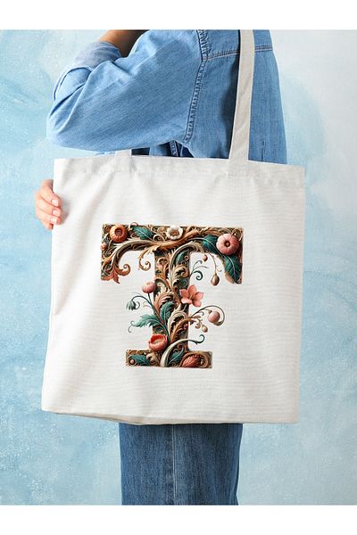 Cemira Ρετρό Unisex υφασμάτινη τσάντα - Letter T Design, Y2 Pinterest, Tote Bag, Shopper Bag