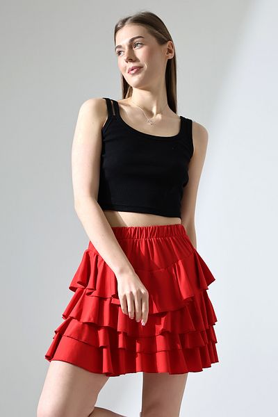 DİVİSTA Women's Mykonos Ruffled Red Skirt