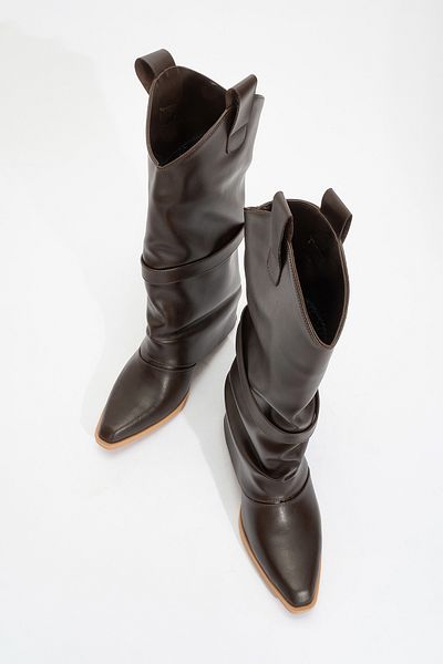 LuviShoes Γυναικείες κοντές μπότες με χοντρό τακούνι OKUS Brown Skin