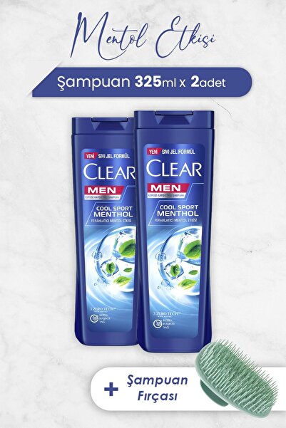 Clear Men Refreshing Menthol Effect 325 ml X 2 Pieces and Shampoo Brush