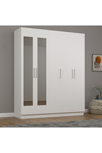 asratrend Asra Trend MDF 5 Kapaklı, 2 Çekmeceli, 2 Aynalı Gardırop - 180x208x...
