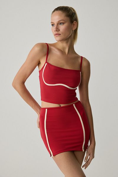 Urban Beat SHAVONTE Urbanbeat Damen-Bustier mit Hosenträgern und Paspelierung in Rot