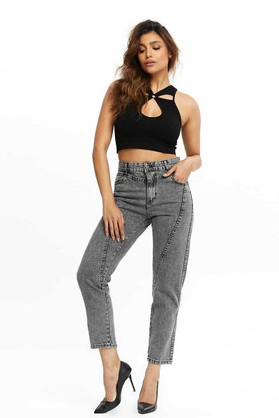 SHEVEGA Women's Smoked Front Seal Piece Mom Jeans Pants