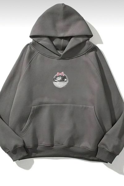 NO 601 Women's Dark Gray Disco Ball Hooded Winter Sweat
