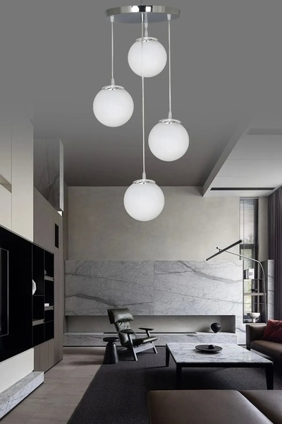 NZL Lighting Sarkıt Tepsi Gümüş 4'lü Beyaz/Füme/Bal Camlı Avize (Seçim yapınız)