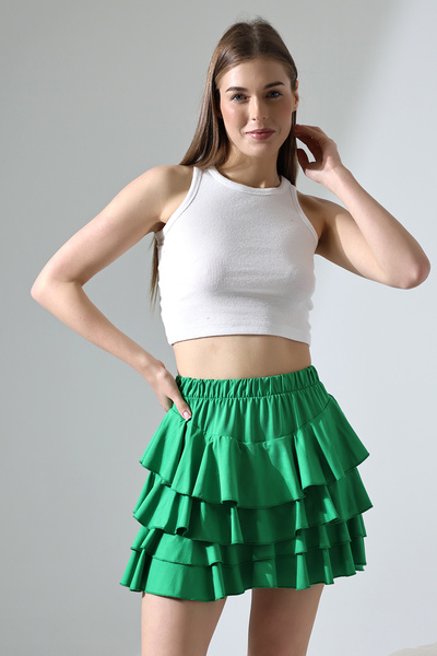 DİVİSTA Women's Mykonos Ruffled Green Skirt